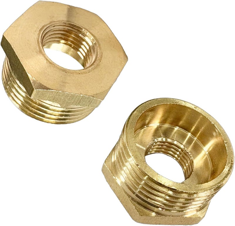 JENSWILL 3/4" NPT Male x 1/4" NPT Female Brass Reducer Hex Bushing Threaded Pipe Fitting Reducing Adapter Pack of 2 - Image 1